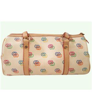 Women's Yellow & Tan Barrel Purse       Multi Colored Logo
